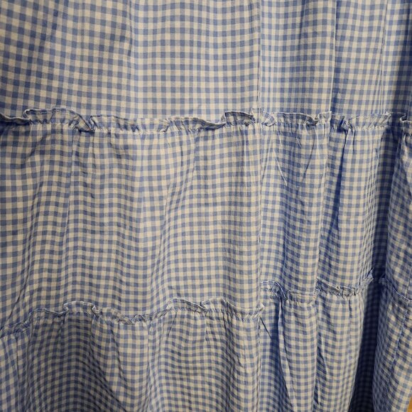 J Marie Blue Gingham Cotton Floral Embroidered Dress Size S - Picture 5 of 10